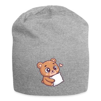Sanftes Bärenkuschelherz - Jersey-Beanie - Grau meliert - Vorne
