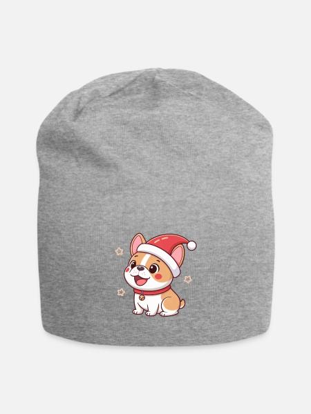 Festlicher Welpen-Weihnachtsmann - Jersey-Beanie - Grau meliert