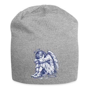 Ange triste | Dessin peint à la main - Bonnet en jersey - gris chiné - Devant