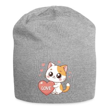 Kawaii Katzenherz-Liebe - Jersey-Beanie - Grau meliert - Vorne