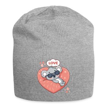 Koala Love Lying On Pink Heart - Jersey Beanie - heather grey - Front