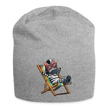 Zebra relaxing in deck chair with colorful stripes - Jersey Beanie - heather grey - Front