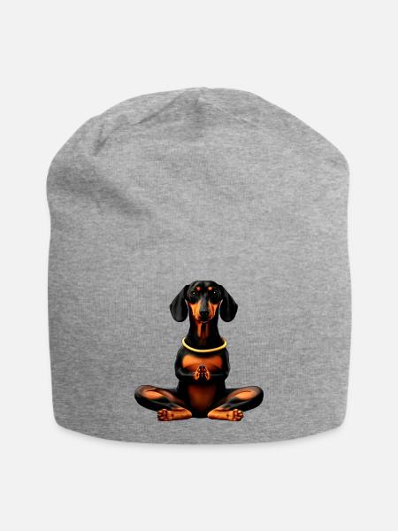 Yoga Dackel - Jersey-Beanie - Grau meliert