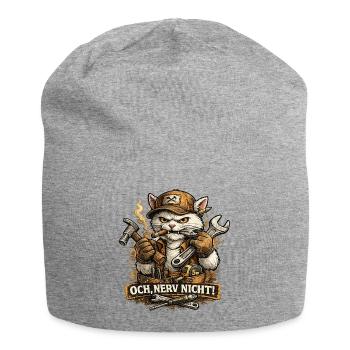 Zorniger Handwerkerkater mit Werkzeug - Jersey-Beanie - Grau meliert - Vorne