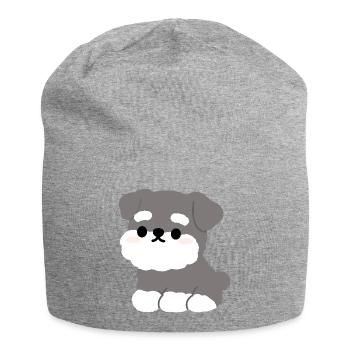 Grey Fluffy Schnauzer Pup Charm - Jersey Beanie - heather grey - Front
