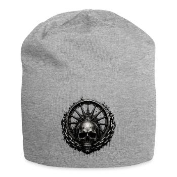 Striking dark motif with skull, solid chain - Jersey Beanie - heather grey - Front