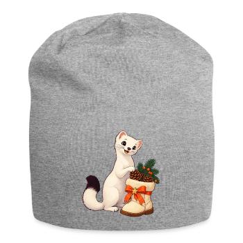 Hermelin mit festlichem Zapfenstiefel - Jersey-Beanie - Grau meliert - Vorne