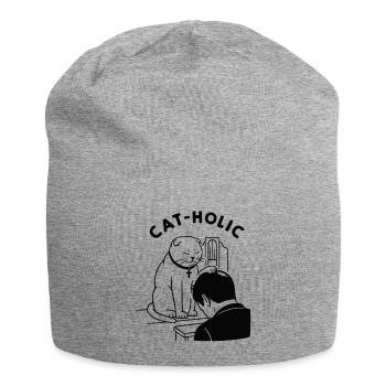 Katzenholische lustige Priesterkatze - Jersey-Beanie - Grau meliert - Vorne