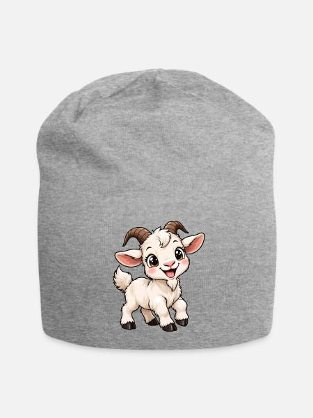 Ziege Kawaii Style – Süßes Bauernhoftier - Jersey-Beanie - Grau meliert