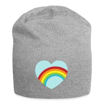 Coeur arc-en-ciel bleu clair - Bonnet en jersey - gris chiné - Devant