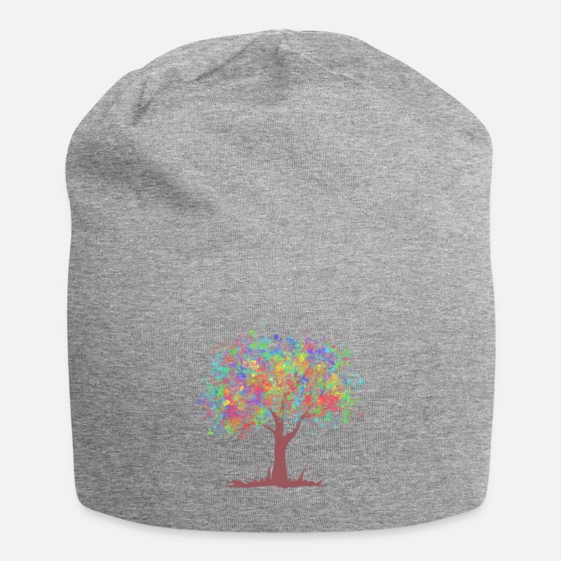 Baum mit Regenbogen Farben Blättern - Jersey-Beanie - Grau meliert