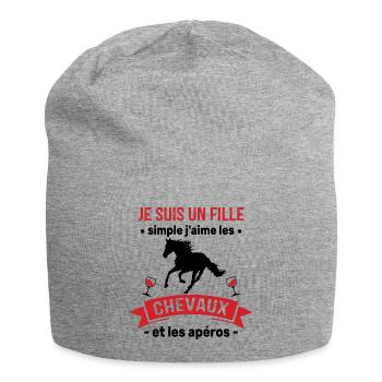 Un fille j'aime les chevaux et les apéros - Bonnet en jersey - gris chiné - Devant