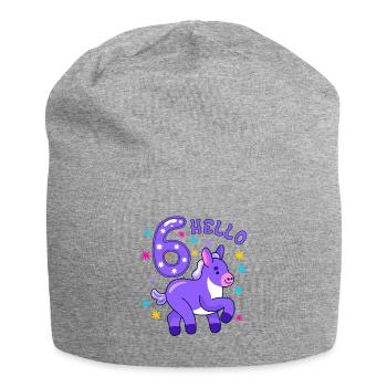 Hallo Sechs Esel, sechster Geburtstag, 6. Geburtstag - Jersey-Beanie - Grau meliert - Vorne