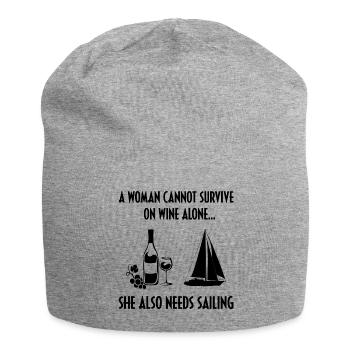 A Woman Cannot Survive On Wine Alone He Also Needs - Jersey-Beanie - Grau meliert - Vorne