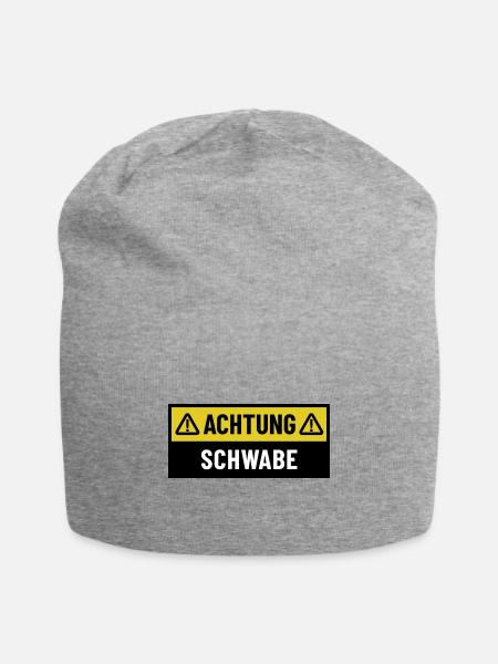 Achtung Schwabe - Regionaler Spruch - schwäbisch - Jersey-Beanie - Grau meliert