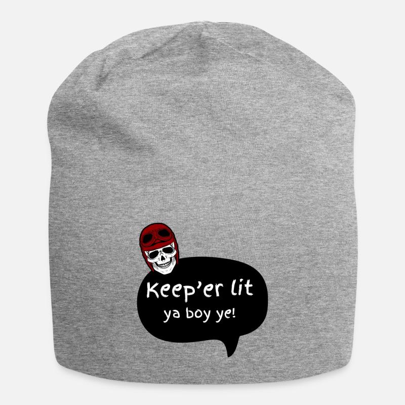 Motorrad: Keep er lit Phrase - Skeleton & Skull - Jersey-Beanie - Grau meliert