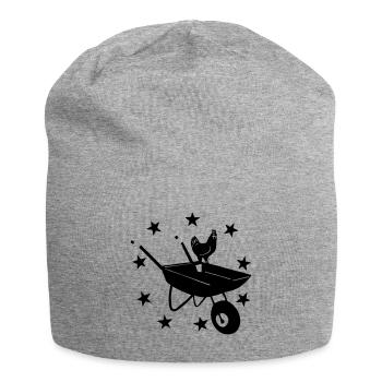 Schubkarre, Hahn, Sterne - Jersey-Beanie - Grau meliert - Vorne
