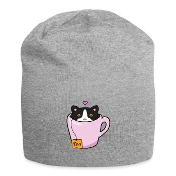 Black and white cat - Jersey Beanie - heather grey - Front