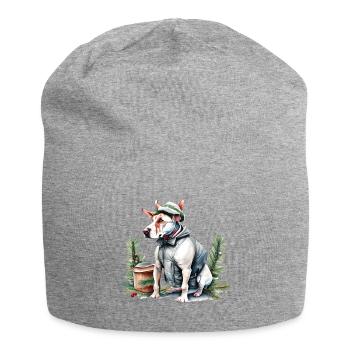 Bull Terrier anglais dans un chapeau de Père Noël - Bonnet en jersey - gris chiné - Devant