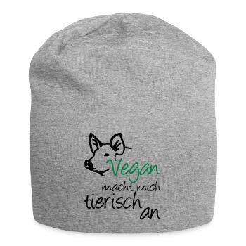 Vegan Veganer Tier Schwein Geschenk Tierschutz - Jersey-Beanie - Grau meliert - Vorne