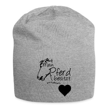 Mein Pferd - Mein Herz Geschenk - Jersey-Beanie - Grau meliert - Vorne