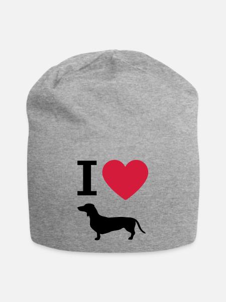 J'aime teckel, silhouette de chien de coeur et de chiens - Bonnet en jersey - gris chiné