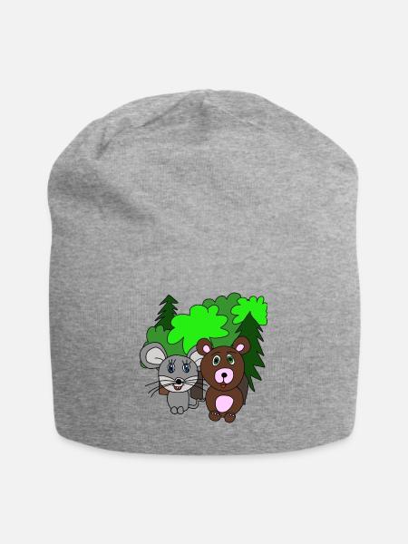Maus und Bär im Wald. Freunde. Geschenk - Jersey-Beanie - Grau meliert