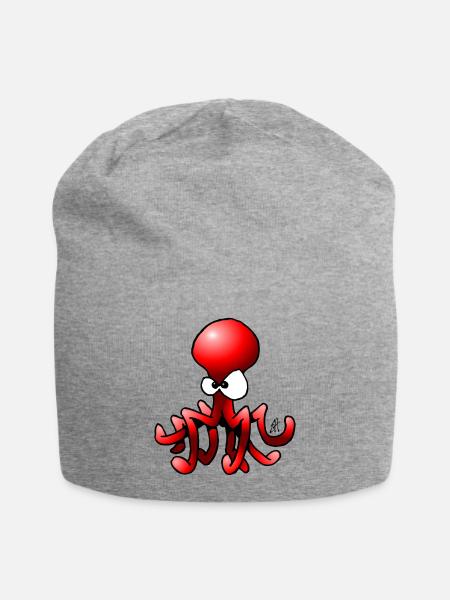 Krake - Tintenfisch - Jersey-Beanie - Grau meliert