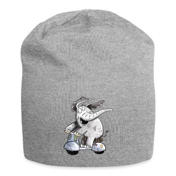 Happy Elephant Rides Scooter Fun Animal Motif Gift - Jersey Beanie - heather grey - Front