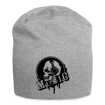 Un crâne avec des écouteurs dans le profil - Bonnet en jersey - gris chiné - Devant