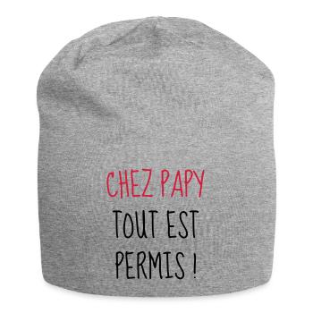 Chez Papy tout est permis ! Enfant - Bébé - Humour - Bonnet en jersey - gris chiné - Devant
