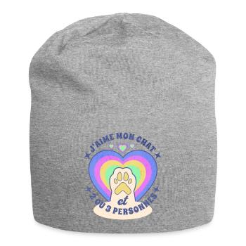 J'aime mon chat humour chat cadeau femme fille - Bonnet en jersey - gris chiné - Devant