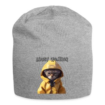 Cat in raincoat Lousy Weather Gift - Jersey Beanie - heather grey - Front