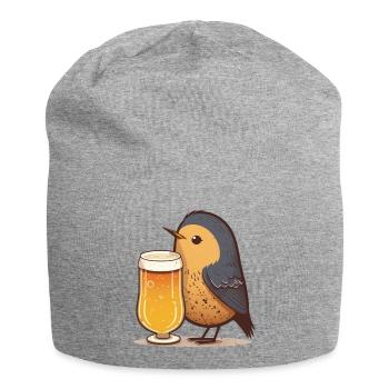 Little bird with beer - Jersey Beanie - heather grey - Front