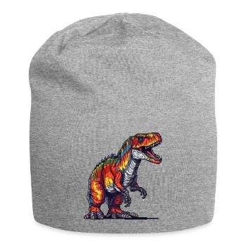 Pixeliger Tyrannosaurus Rex in bunten Farben - Jersey-Beanie - Grau meliert - Vorne