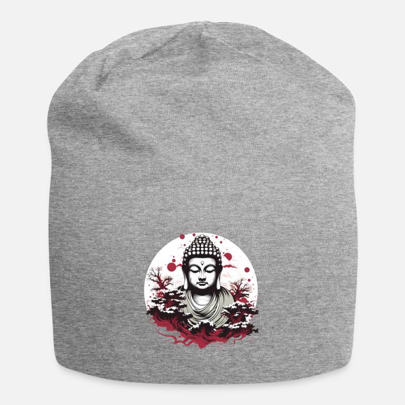 Buddha-Statue - Jersey-Beanie - Grau meliert
