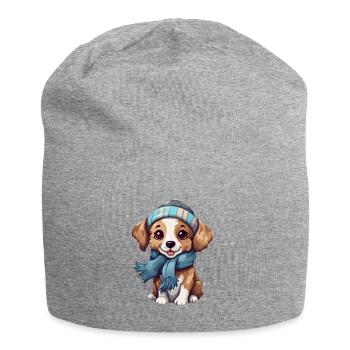 Animals in winter doggy with hat - Jersey Beanie - heather grey - Front