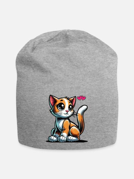 katze love - Jersey-Beanie - Grau meliert