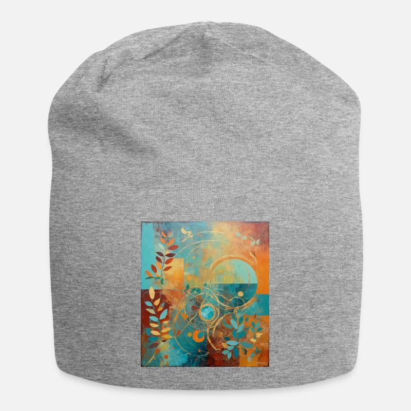 Composition abstraite avec des feuilles et des cercles - Bonnet en jersey - gris chiné