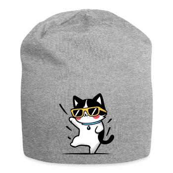 Chat cool aux lunettes jaunes - Bonnet en jersey - gris chiné - Devant