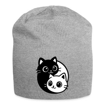 Portrait de chat Ying Yang - Bonnet en jersey - gris chiné - Devant