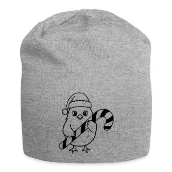 Oiseau de Noël mignon avec illustration de canne d’orge d’orge - Bonnet en jersey - gris chiné - Devant