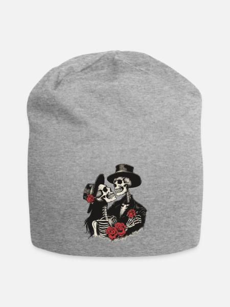 Gothic Skeleton Couple mit Rosen - Jersey-Beanie - Grau meliert