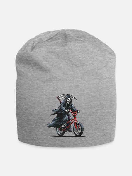 Sensenmann auf Fahrrad – dunkles Humor Motiv - Jersey-Beanie - Grau meliert