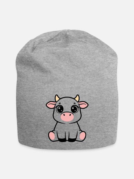 Veau mignon bébé vache qui garde Kawaii - Bonnet en jersey - gris chiné