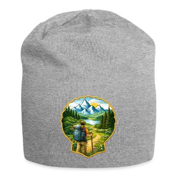 Jakobsweg Patch mit Jakobsmuschel  - Jersey-Beanie - Grau meliert - Vorne