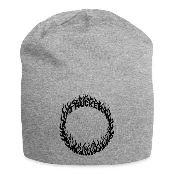 Trucker Feuer Ring detailliert - Farbe veränderbar - Jersey-Beanie - Grau meliert - Vorne