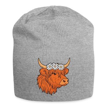 Scottish Highland cattle with daisies - Jersey Beanie - heather grey - Front