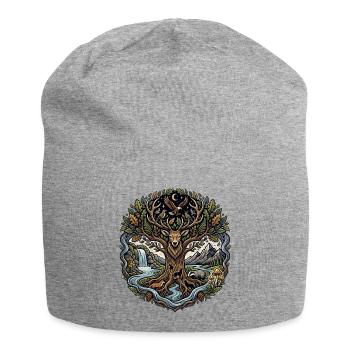 Moon Forest Deer with River Landscape - Jersey Beanie - heather grey - Front