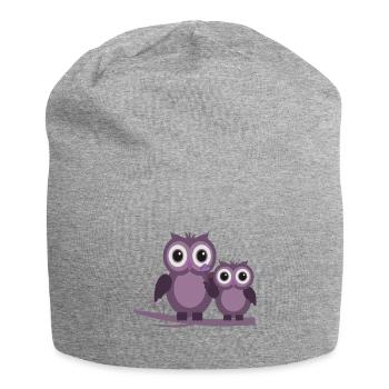 deux hiboux prune pourpre lilas - Bonnet en jersey - gris chiné - Devant